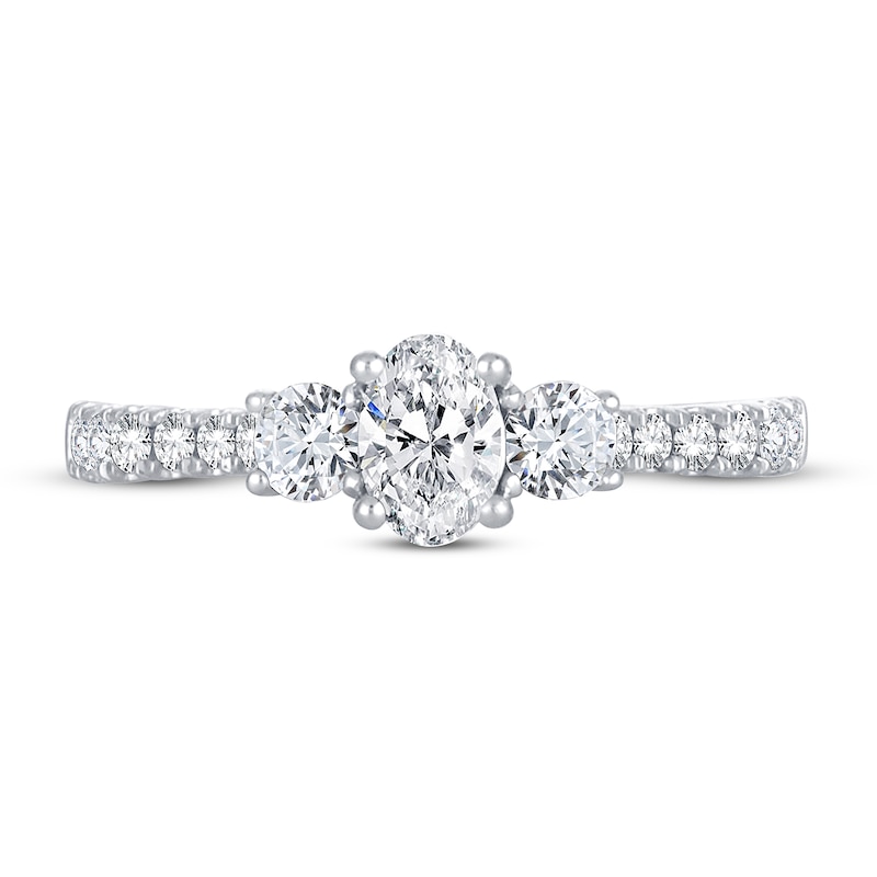 Main Image 3 of Memories Moments Magic 3-Stone Diamond Engagement Ring 1 ct tw Oval & Round 14K White Gold