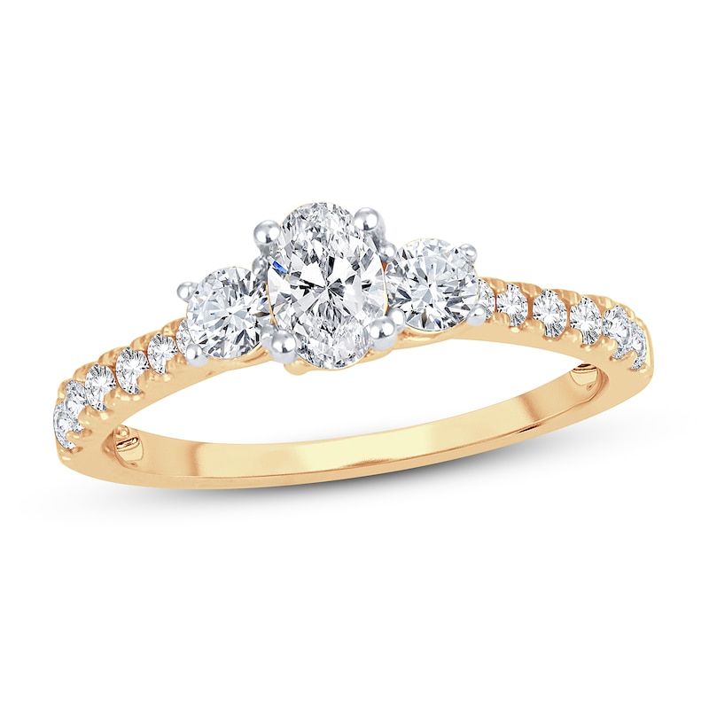Main Image 1 of Memories Moments Magic 3-Stone Diamond Engagement Ring 1 ct tw Oval & Round 14K Yellow Gold