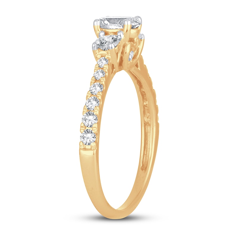 Main Image 2 of Memories Moments Magic 3-Stone Diamond Engagement Ring 1 ct tw Oval & Round 14K Yellow Gold