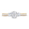 Thumbnail Image 3 of Memories Moments Magic 3-Stone Diamond Engagement Ring 1 ct tw Oval & Round 14K Yellow Gold