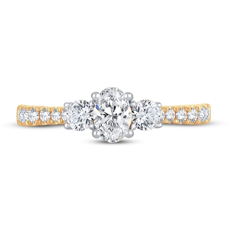 Main Image 3 of Memories Moments Magic 3-Stone Diamond Engagement Ring 1 ct tw Oval & Round 14K Yellow Gold