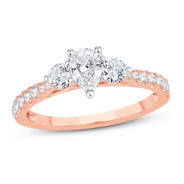 Memories Moments Magic 3-Stone Diamond Engagement Ring 1 ct tw Pear & Round 14K Rose Gold