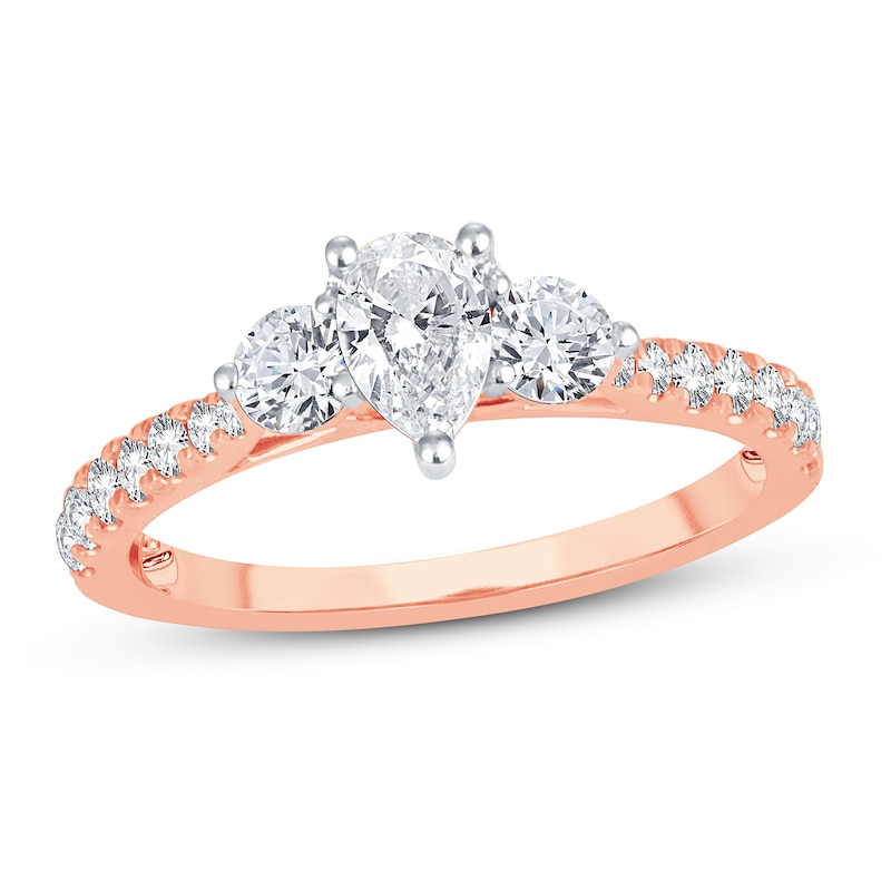 Main Image 1 of Memories Moments Magic 3-Stone Diamond Engagement Ring 1 ct tw Pear & Round 14K Rose Gold