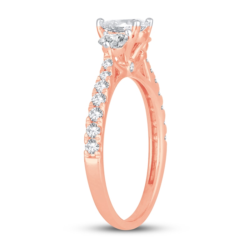 Main Image 2 of Memories Moments Magic 3-Stone Diamond Engagement Ring 1 ct tw Pear & Round 14K Rose Gold