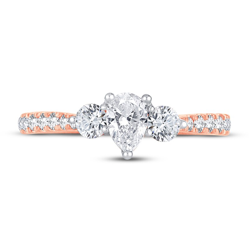 Memories Moments Magic 3-Stone Diamond Engagement Ring 1 ct tw Pear & Round 14K Rose Gold