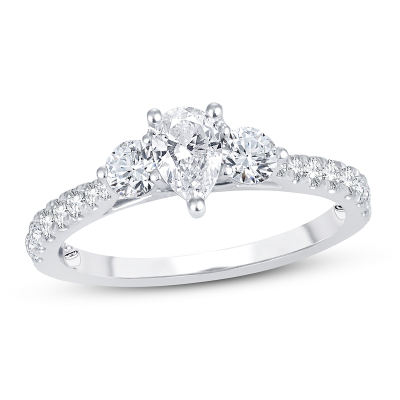 Memories Moments Magic 3-Stone Diamond Engagement Ring 1 ct tw Pear & Round 14K White Gold