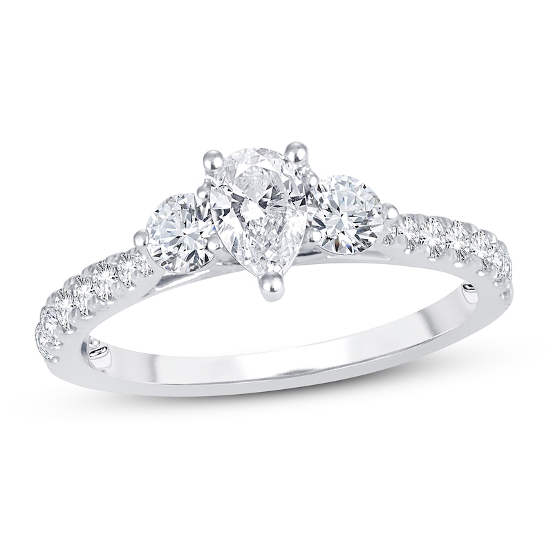 Main Image 1 of Memories Moments Magic 3-Stone Diamond Engagement Ring 1 ct tw Pear & Round 14K White Gold