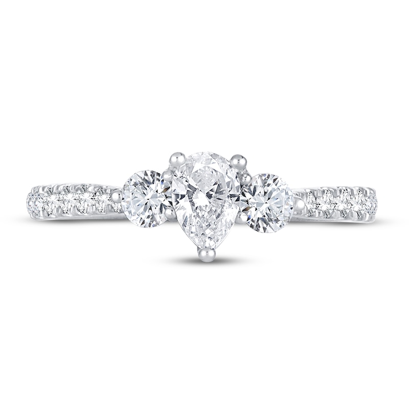 Main Image 3 of Memories Moments Magic 3-Stone Diamond Engagement Ring 1 ct tw Pear & Round 14K White Gold