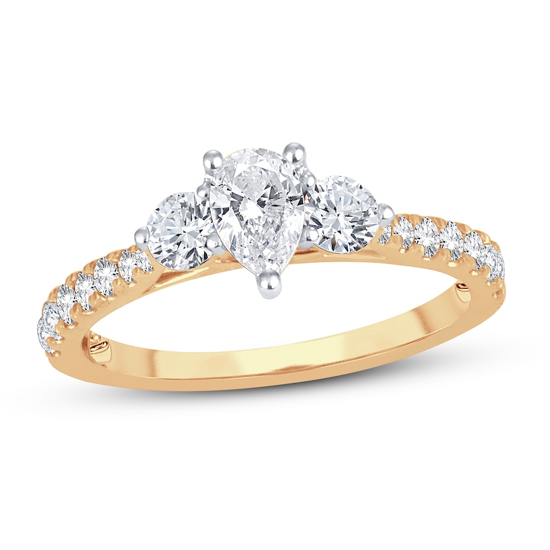 Main Image 1 of Memories Moments Magic 3-Stone Diamond Engagement Ring 1 ct tw Pear & Round 14K Yellow Gold