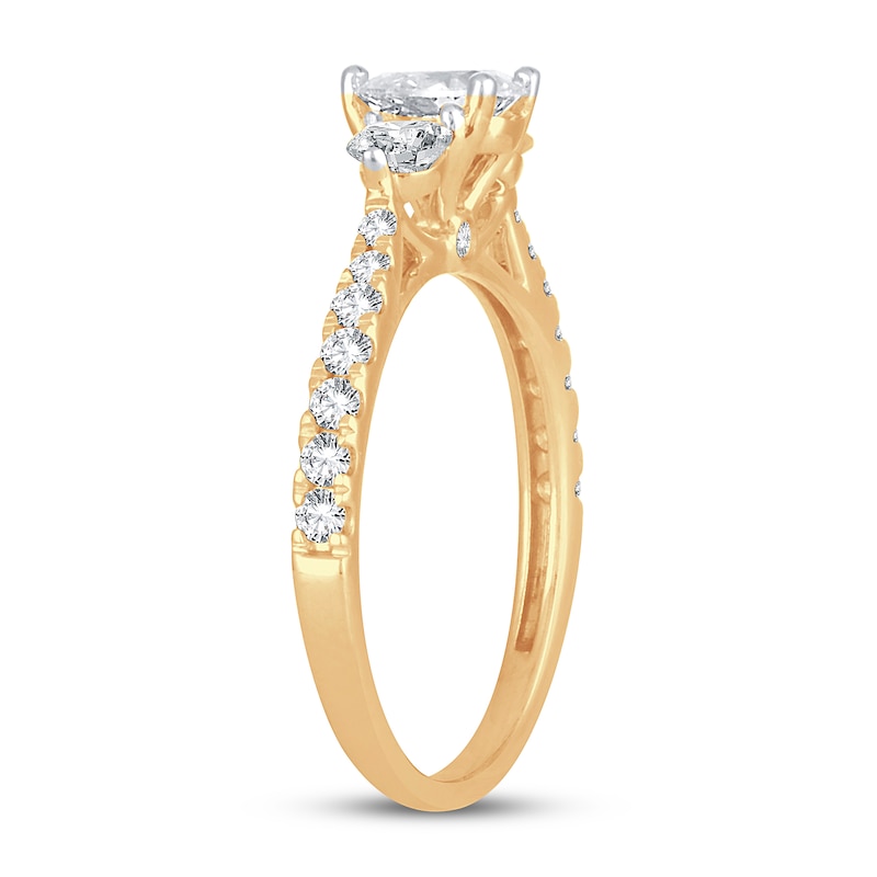 Main Image 2 of Memories Moments Magic 3-Stone Diamond Engagement Ring 1 ct tw Pear & Round 14K Yellow Gold