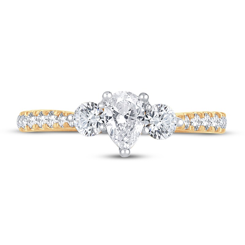 Main Image 3 of Memories Moments Magic 3-Stone Diamond Engagement Ring 1 ct tw Pear & Round 14K Yellow Gold