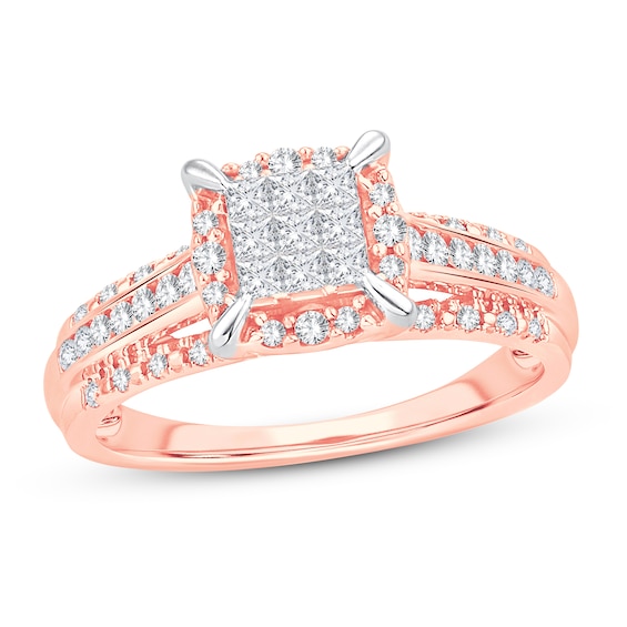 Now + Forever Multi-Diamond Engagement Ring 1/2 ct tw Princess & Round 10K Rose Gold