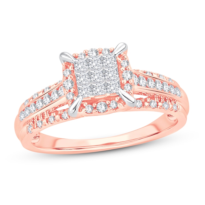 Multi-Diamond Engagement Ring 1/2 ct tw Princess & Round 10K Rose Gold