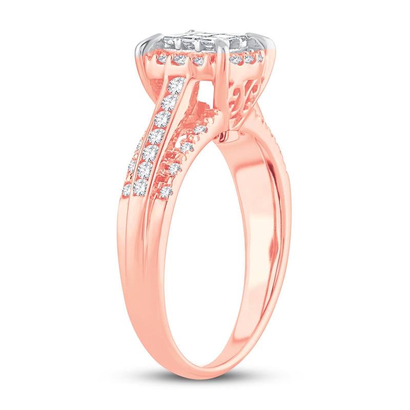 Multi-Diamond Engagement Ring 1/2 ct tw Princess & Round 10K Rose Gold
