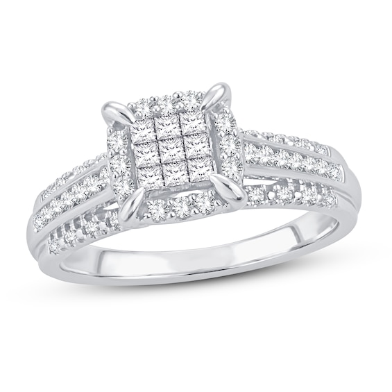 Now + Forever Multi-Stone Diamond Engagement Ring 1/2 ct tw Princess & Round 10K White Gold