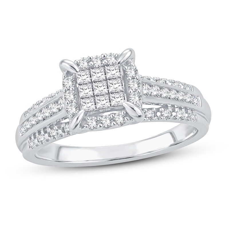Multi-Stone Diamond Engagement Ring 1/2 ct tw Princess & Round 10K White Gold