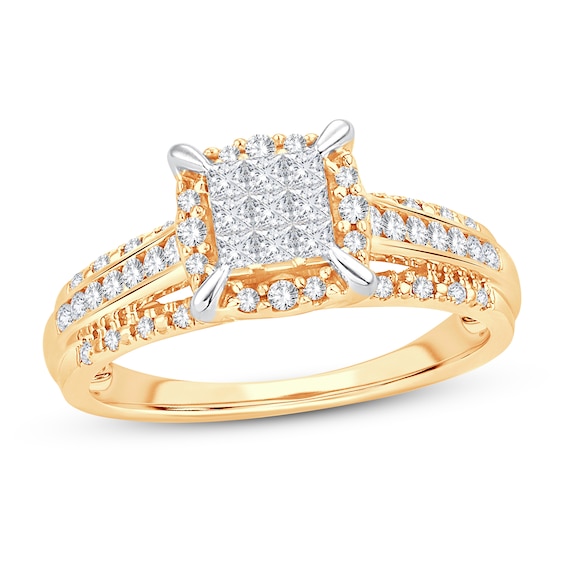 Now + Forever Multi-Diamond Engagement Ring 1/2 ct tw Princess & Round 10K Yellow Gold