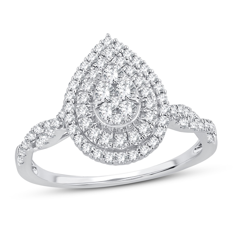 Multi-Diamond Engagement Ring 1/2 ct tw Round-cut 10K White Gold