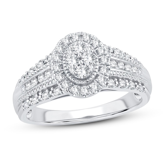 Now + Forever Multi-Stone Diamond Engagement Ring 1/2 ct tw Round-cut 10K White Gold