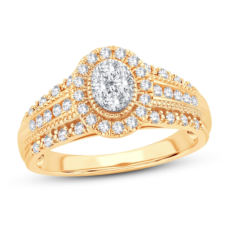 Main Image 1 of Now + Forever Multi-Stone Diamond Engagement Ring 1/2 ct tw Round-cut 10K Yellow Gold