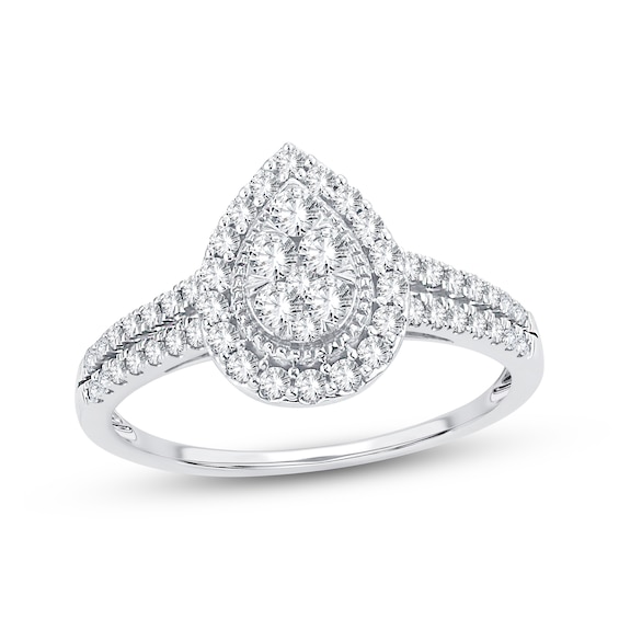 Now + Forever Multi-Stone Diamond Engagement Ring 1/2 ct tw Round-cut 10K White Gold