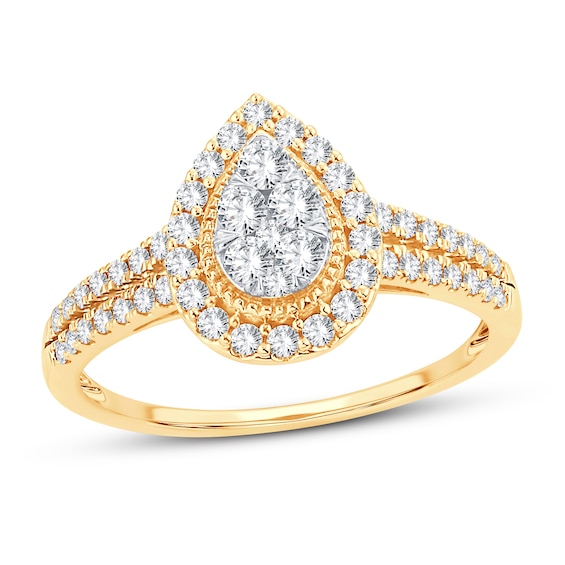 Now + Forever Multi-Stone Diamond Engagement Ring 1/2 ct tw Round-cut 10K Yellow Gold