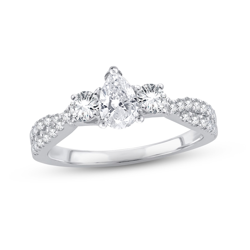 Diamond Engagement Ring Pear & Round 1 ct tw 14K White Gold