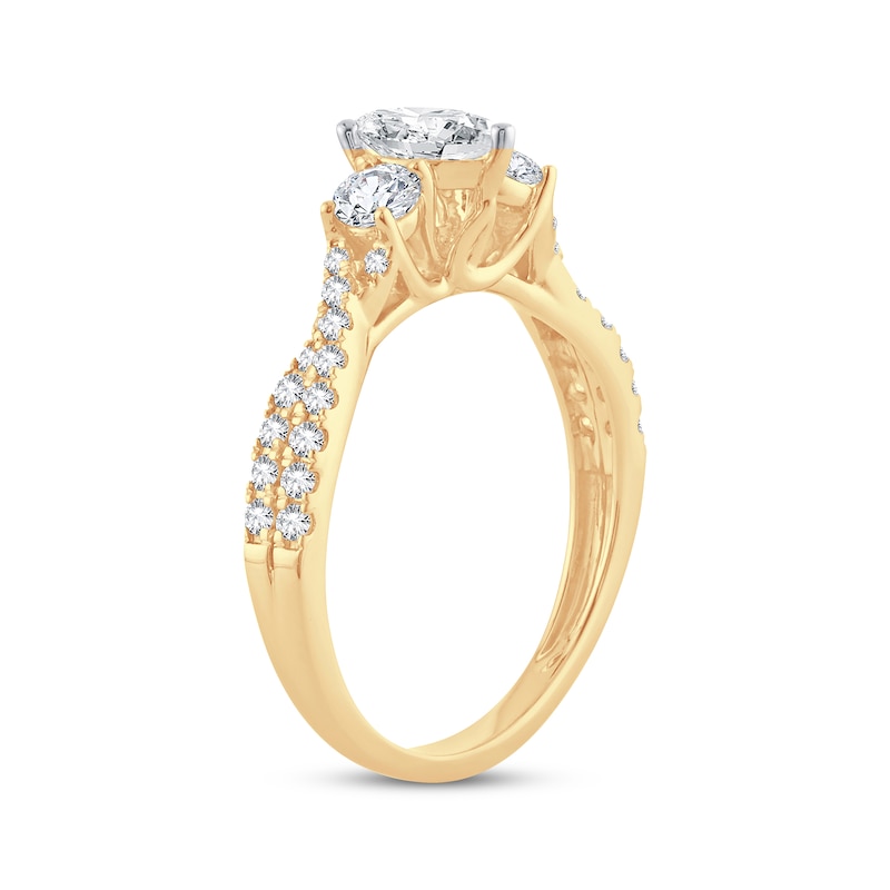Diamond Engagement Ring Pear & Round 1 ct tw 14K Yellow Gold