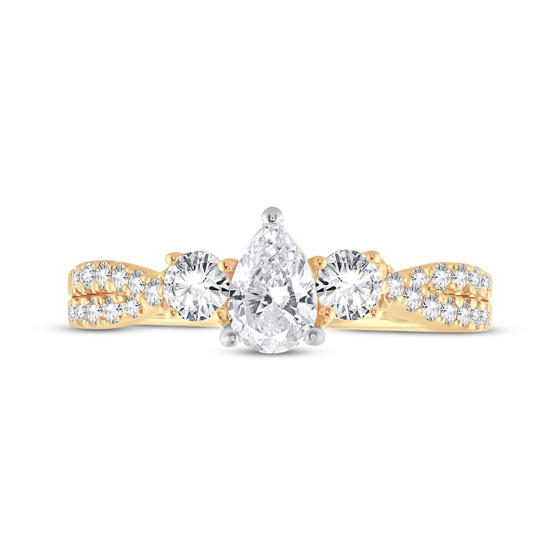 Diamond Engagement Ring Pear & Round 1 ct tw 14K Yellow Gold
