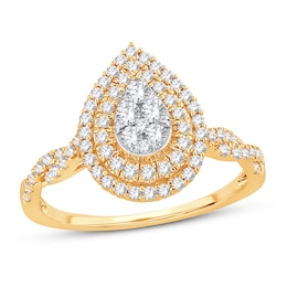Now + Forever Multi-Stone Diamond Engagement Ring 1/2 ct tw Round-cut 10K Yellow Gold