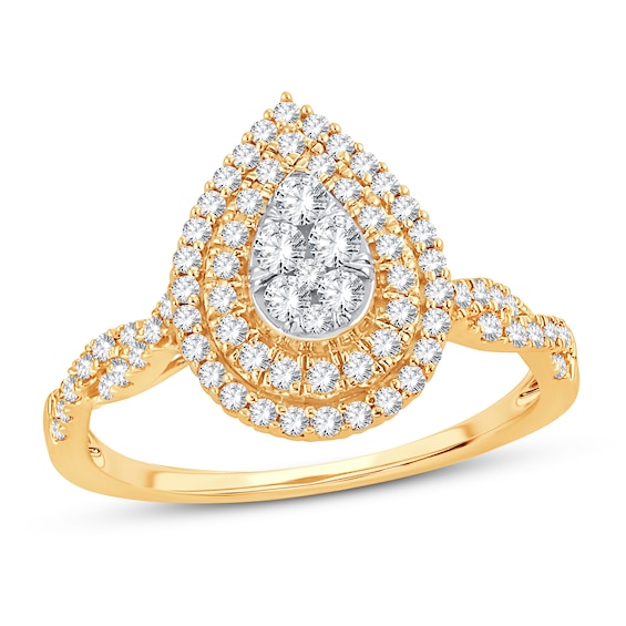 Now + Forever Multi-Stone Diamond Engagement Ring 1/2 ct tw Round-cut 10K Yellow Gold