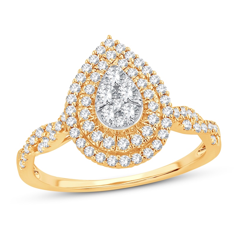 Main Image 1 of Now + Forever Multi-Stone Diamond Engagement Ring 1/2 ct tw Round-cut 10K Yellow Gold