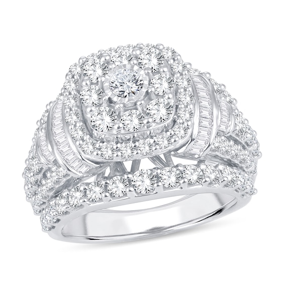 Now + Forever Diamond Engagement Ring 3 ct tw Round & Baguette 14K White Gold