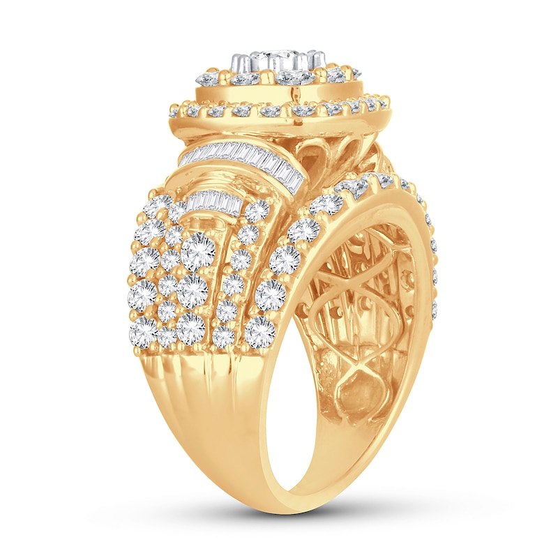 Diamond Engagement Ring 3 ct tw Round & Baguette 14K Yellow Gold