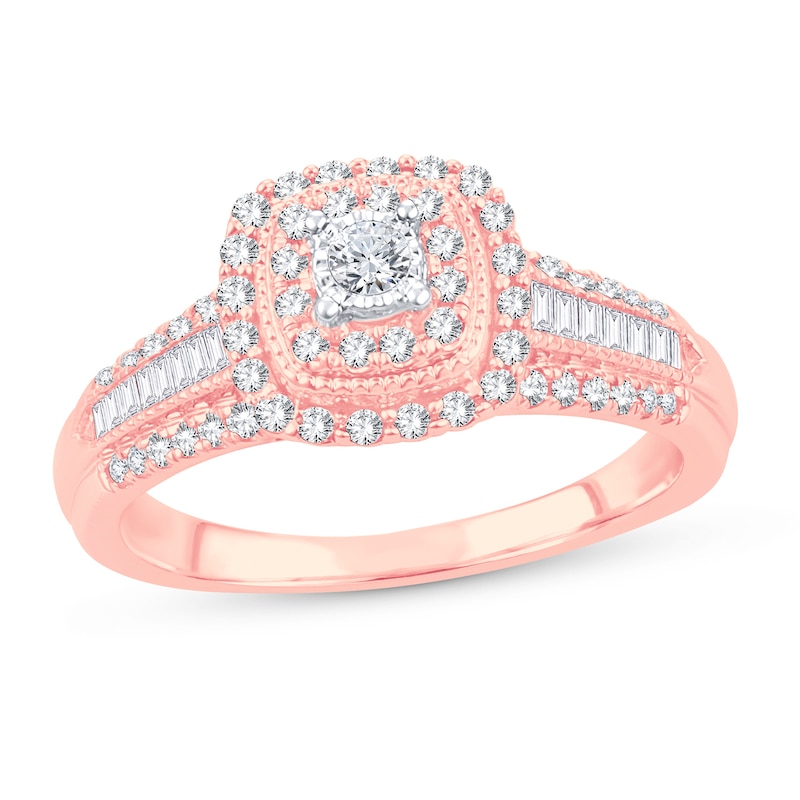 Main Image 1 of Now + Forever Diamond Engagement Ring 1/2 ct tw Round & Baguette 10K Rose Gold