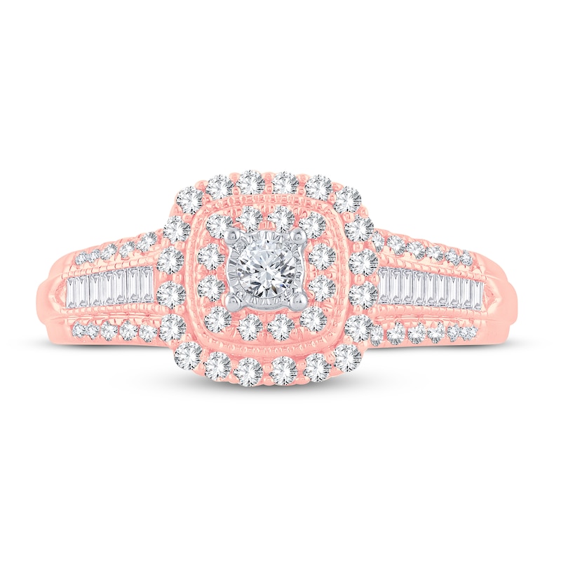 Diamond Engagement Ring 1/2 ct tw Round & Baguette 10K Rose Gold