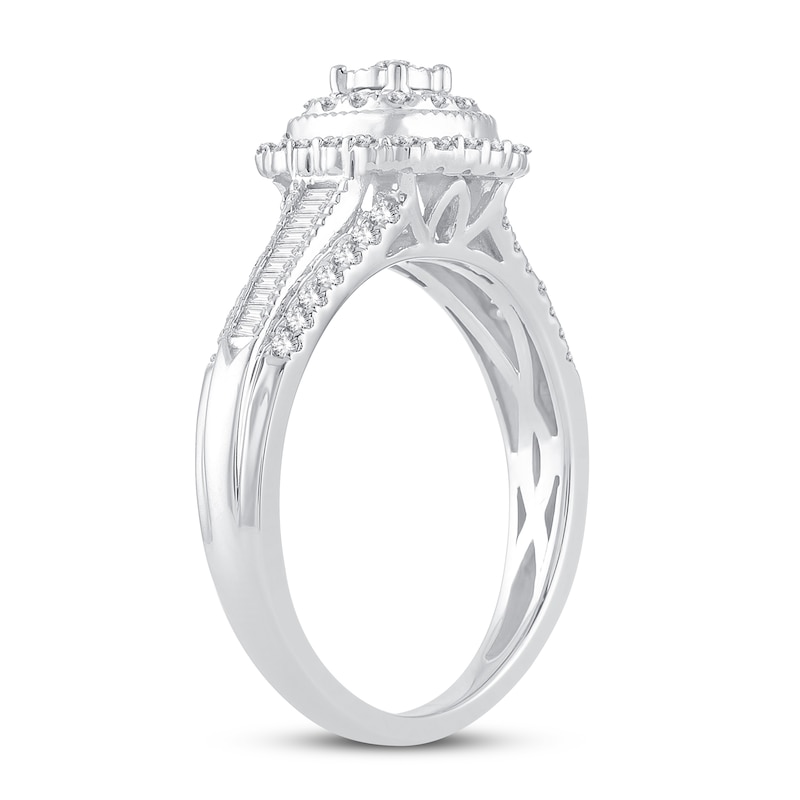 Main Image 2 of Now + Forever Diamond Engagement Ring 1/2 ct tw Round & Baguette 10K White Gold