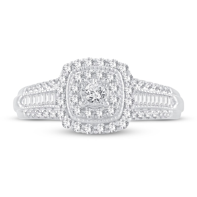 Main Image 3 of Now + Forever Diamond Engagement Ring 1/2 ct tw Round & Baguette 10K White Gold