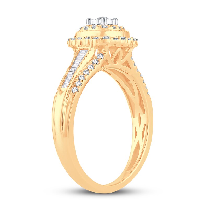 Main Image 2 of Now + Forever Diamond Engagement Ring 1/2 ct tw Round & Baguette 10K Yellow Gold