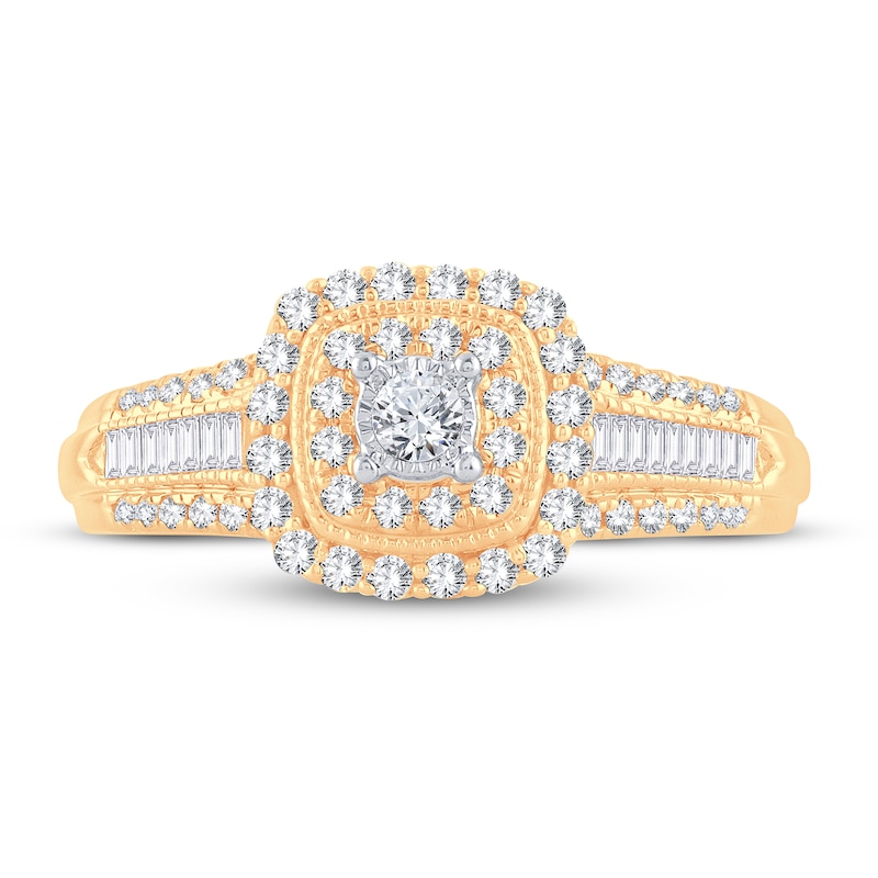 Diamond Engagement Ring 1/2 ct tw Round & Baguette 10K Yellow Gold