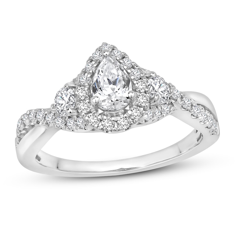 Diamond Engagement Ring 7/8 ct tw Pear/Round 14K White Gold