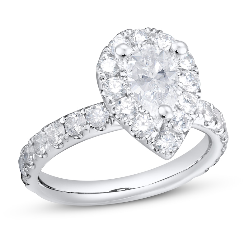 Diamond Engagement Ring 1-3/4 ct tw Pear & Round 14K White Gold