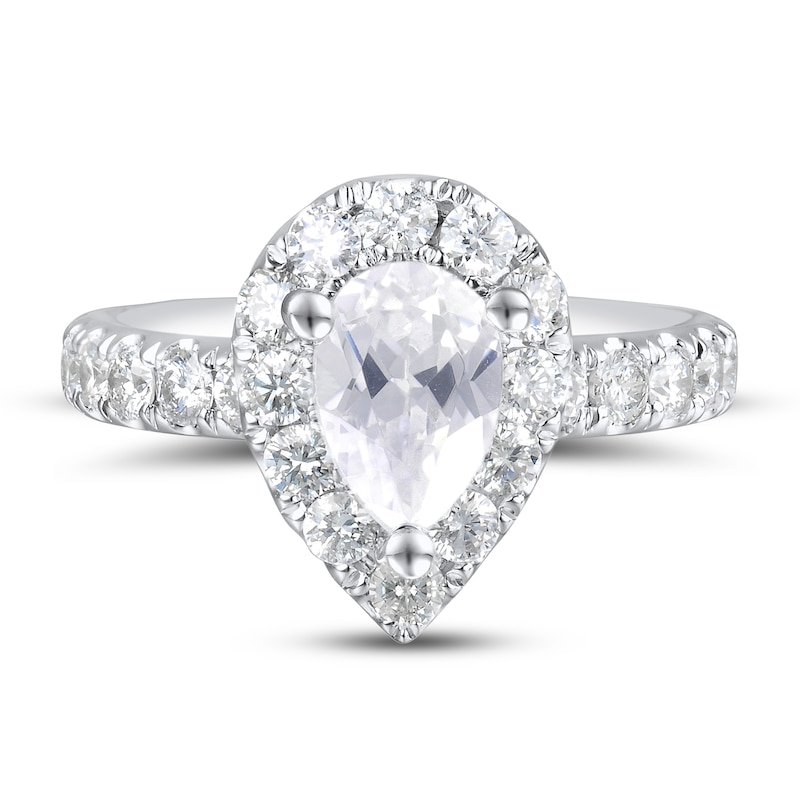 Diamond Engagement Ring 1-3/4 ct tw Pear & Round 14K White Gold