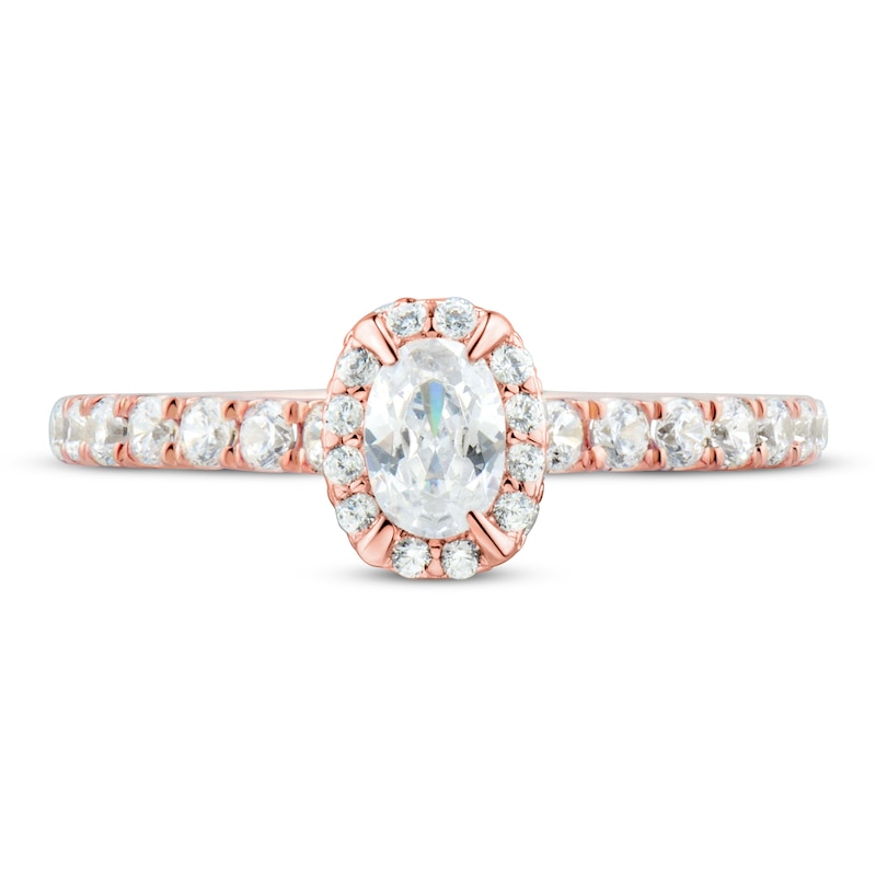 Diamond Engagement Ring 3/4 ct tw Oval & Round 14K Rose Gold