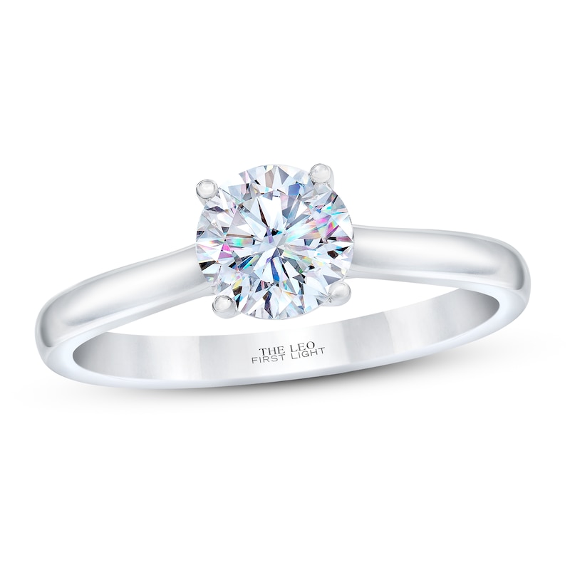 THE LEO First Light Diamond Solitaire Engagement Ring 1-1/2 ct tw Round-cut 14K White Gold