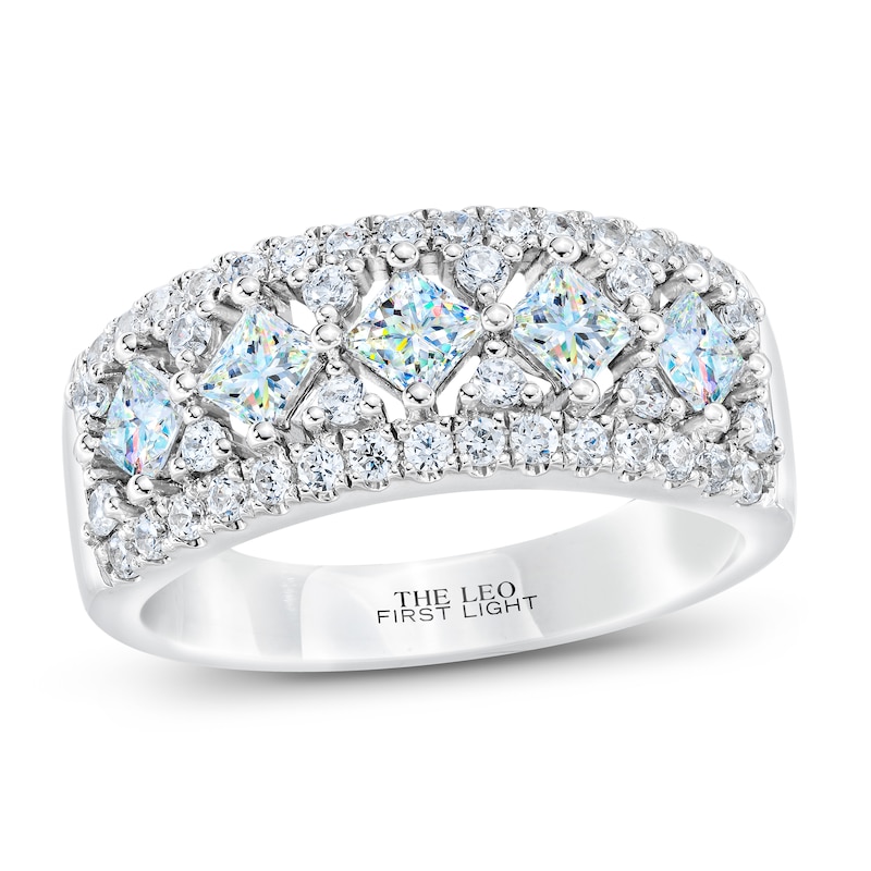 THE LEO First Light Diamond Princess & Round-Cut Anniversary Ring 1-1/2 ct tw 14K White Gold