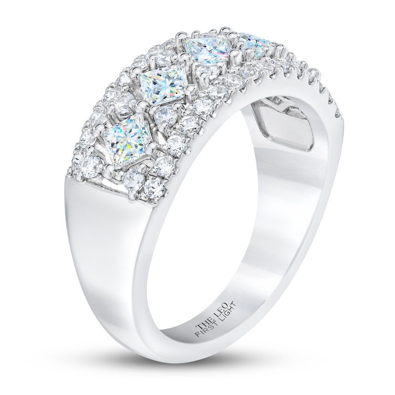 THE LEO First Light Diamond Princess & Round-Cut Anniversary Ring 1-1/2 ct tw 14K White Gold