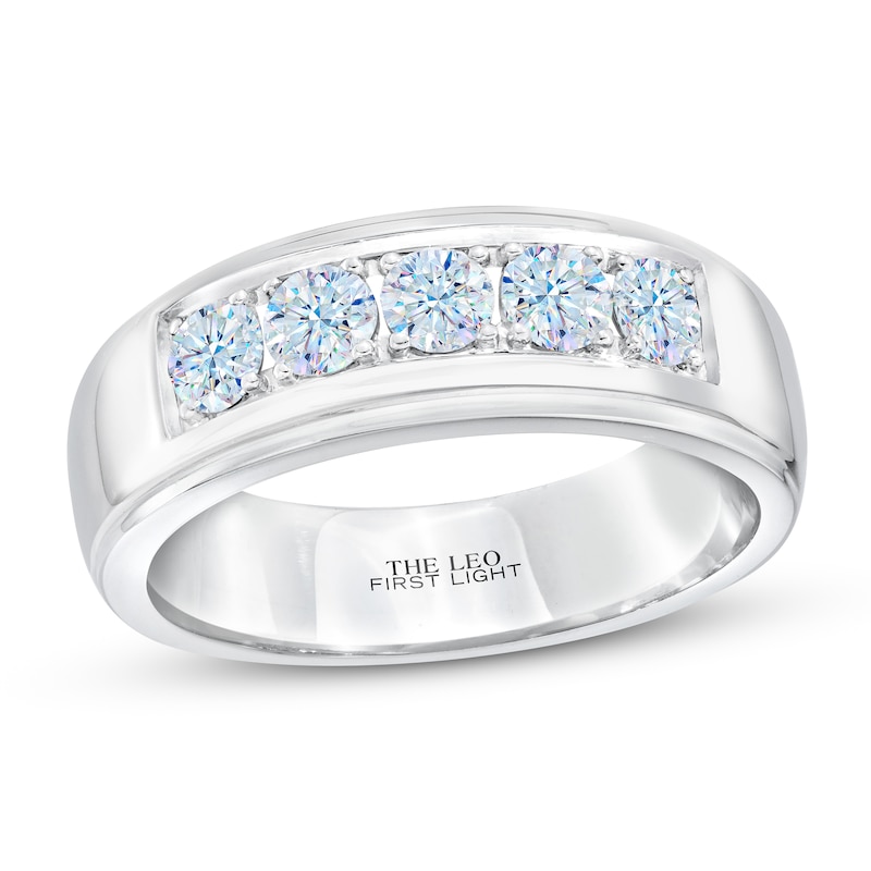 Main Image 1 of Men's THE LEO First Light Diamond Wedding Band 1 ct tw Round-cut 14K White Gold