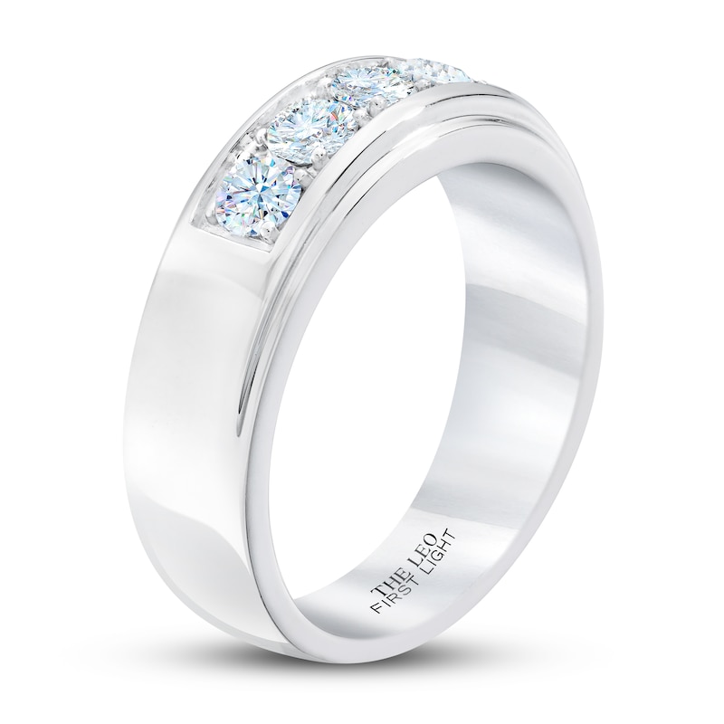 Main Image 2 of Men's THE LEO First Light Diamond Wedding Band 1 ct tw Round-cut 14K White Gold