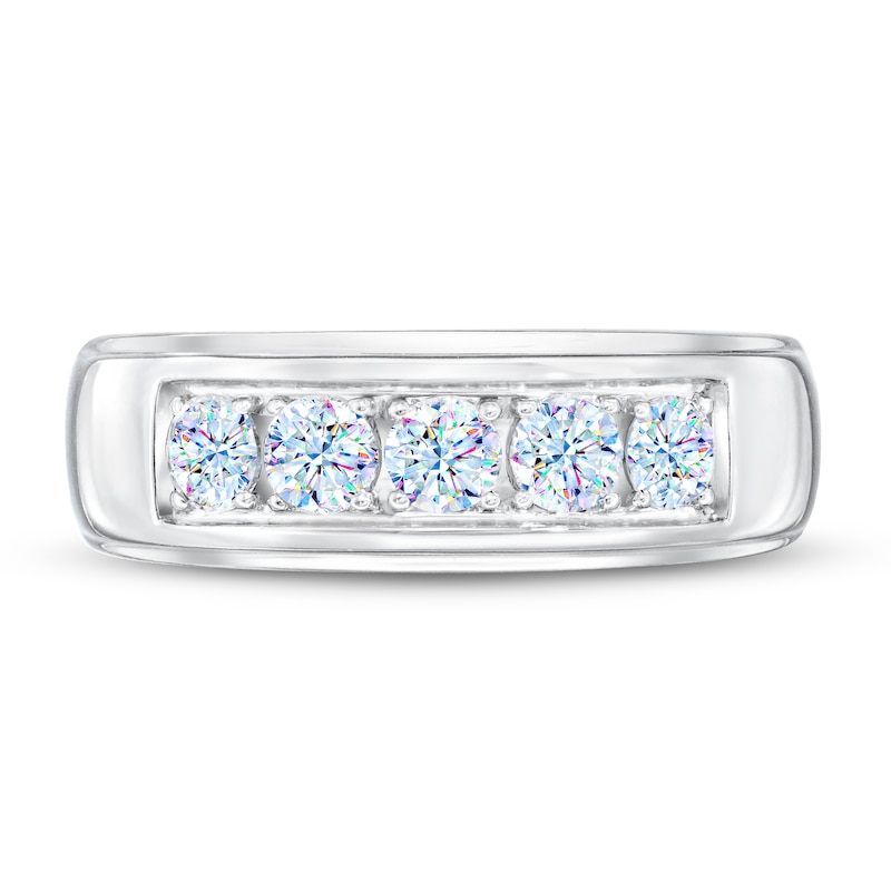 Main Image 3 of Men's THE LEO First Light Diamond Wedding Band 1 ct tw Round-cut 14K White Gold